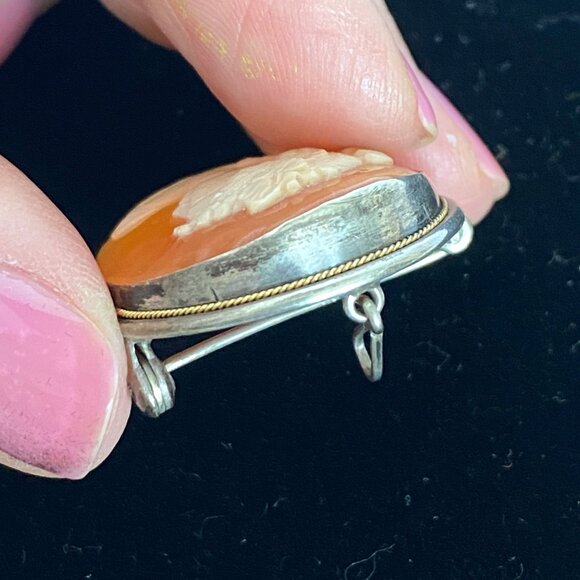 Carved Shell Cameo Grecian Design 925 Sterling Silver Vintage Brooch Pendant - Picture 16 of 16